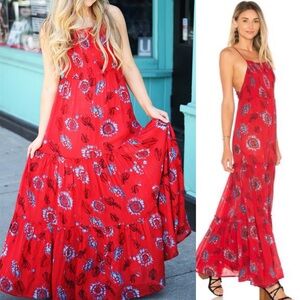 Free People Intimately Red Garden Party Floral Maxi Dress In Large L